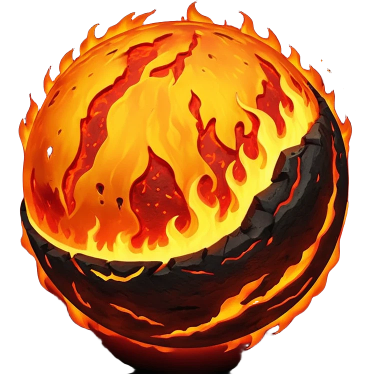 sphere globe planet, surface covered with lava fire emoji
