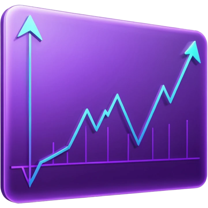 A glowing purple hologram of a line chart emoji