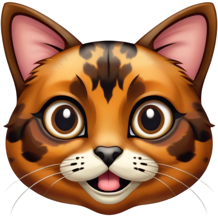 Cinematic Comical Tortoiseshell Cat Portrait Emoji, Head cocked dramatically with an over-the-top shocked expression, featuring a rich mottled fur of browns and blacks and wide, comically animated eyes full of playful disbelief, simplified yet hilariously detailed, glowing with a bold, sassy radiance, high shine, exuding a mischievous and spirited charm, styled with a soft glowing outline, capturing the essence of a tortoiseshell cat that appears ready to burst into comical antics! emoji