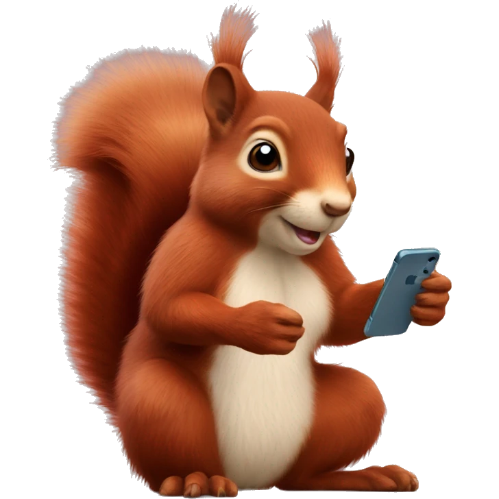 Realistic fluffy red Squirrel holding an iPhone  emoji