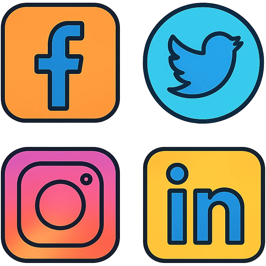 Social media platforms icons set with colorful outlines emoji
