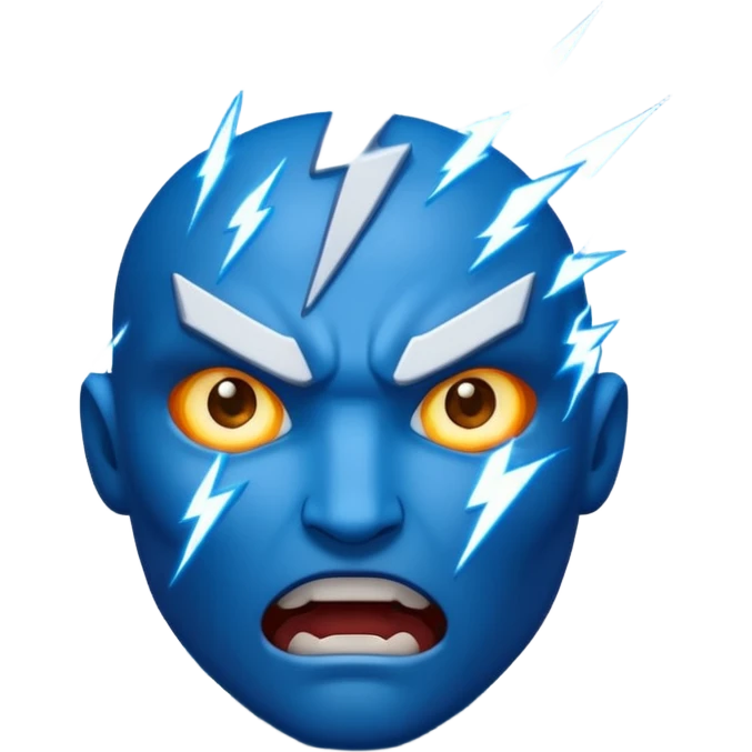 Rayos, centellas y estrellas en una cara color azul con expresiones de furia emoji