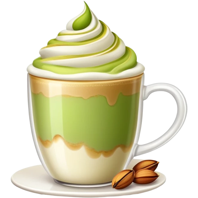 pistachio latte with foam art emoji
