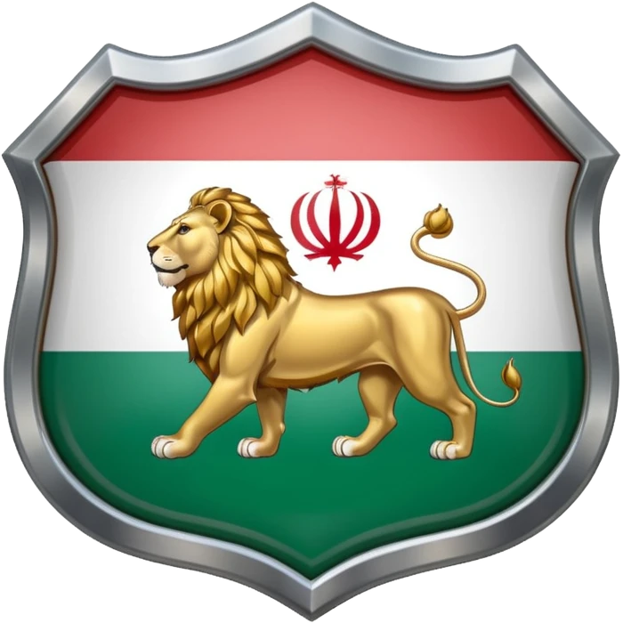 rectangular shield with the flag of Iran, with a lion and a sun emoji