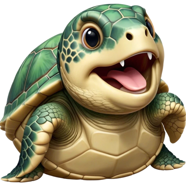 Cinematic Realistic Cute Yawning Sea Turtle Portrait Emoji, Head tilted slightly with a dramatic, wide-open yawn, showcasing a soft, textured shell and a tender, aged face with half-closed, drowsy eyes, rendered with natural shadows and delicate detail; high shine, relaxed yet expressive, styled with a dash of oceanic charm, soft glowing outline, capturing the essence of a sleepy yet affectionate sea turtle that appears ready to stretch out and drift into a peaceful nap! emoji