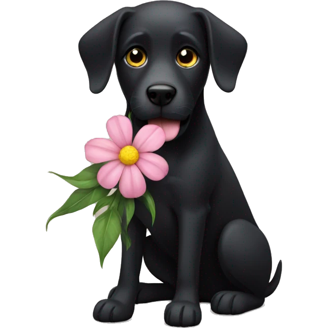 Black dog with a Flower emoji