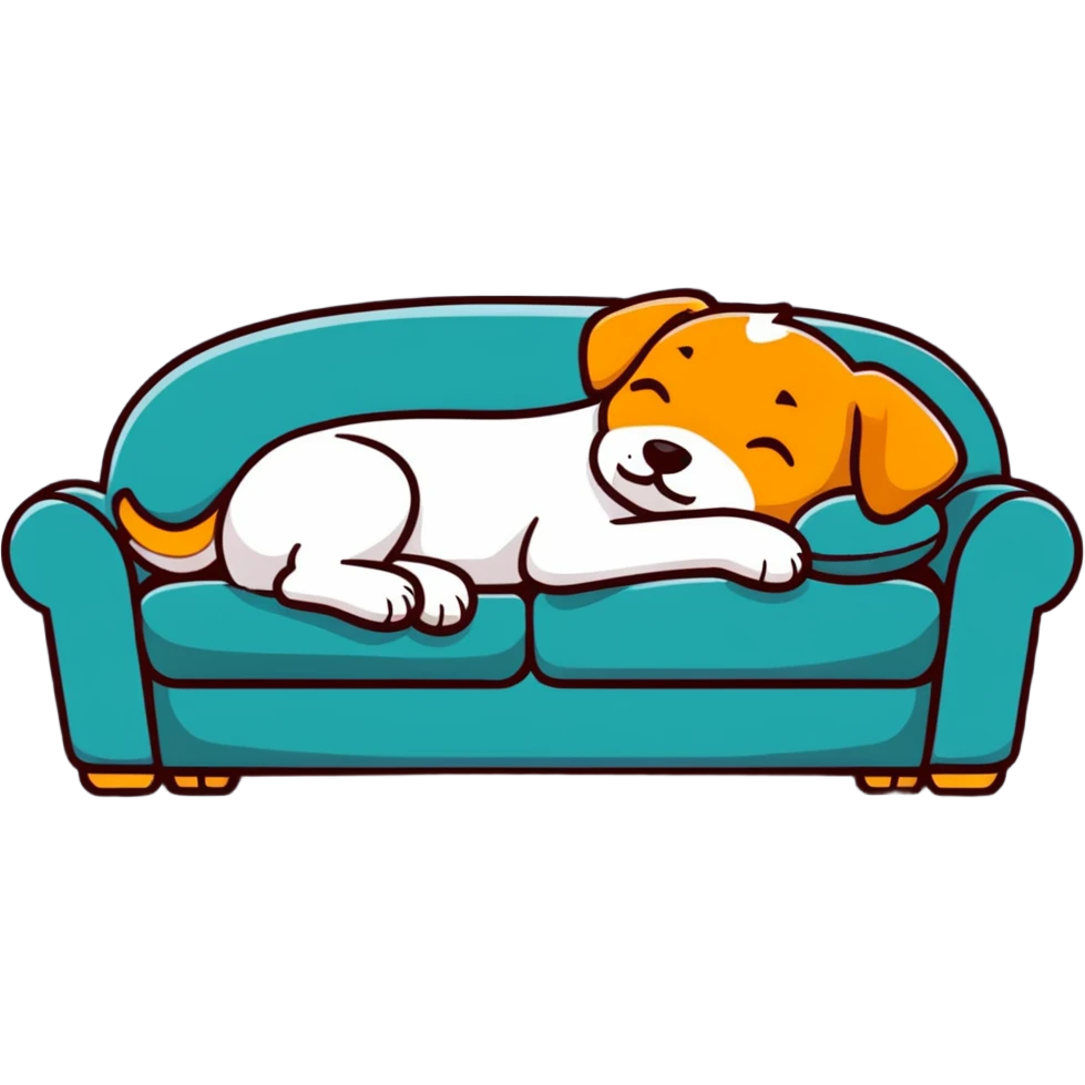 sleepy dog relaxing on couch emoji