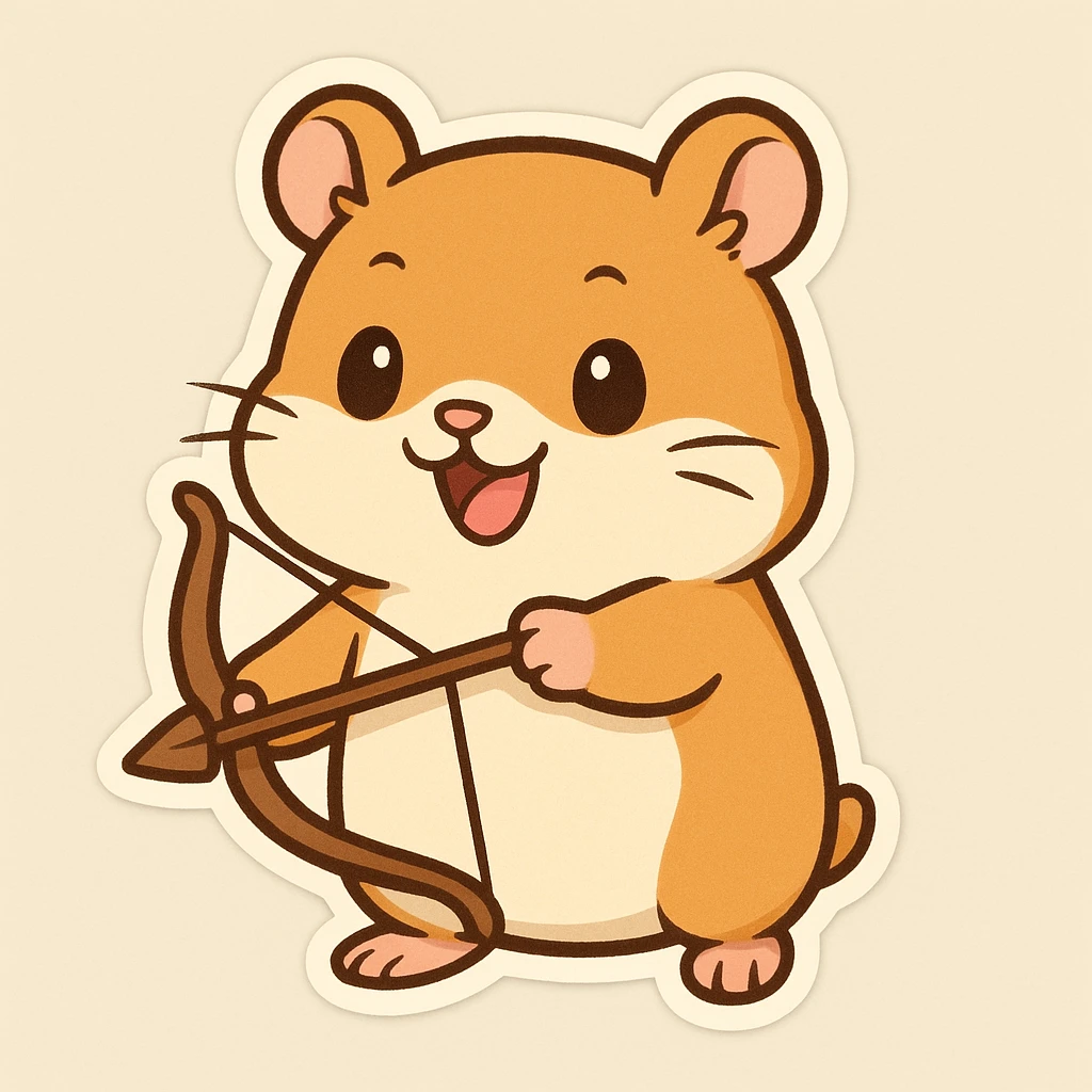 cartoon hamster holding a bow, standing upright, playful expression emoji