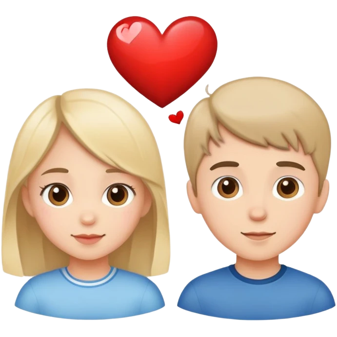 girl and boy in love with hearts between them emoji