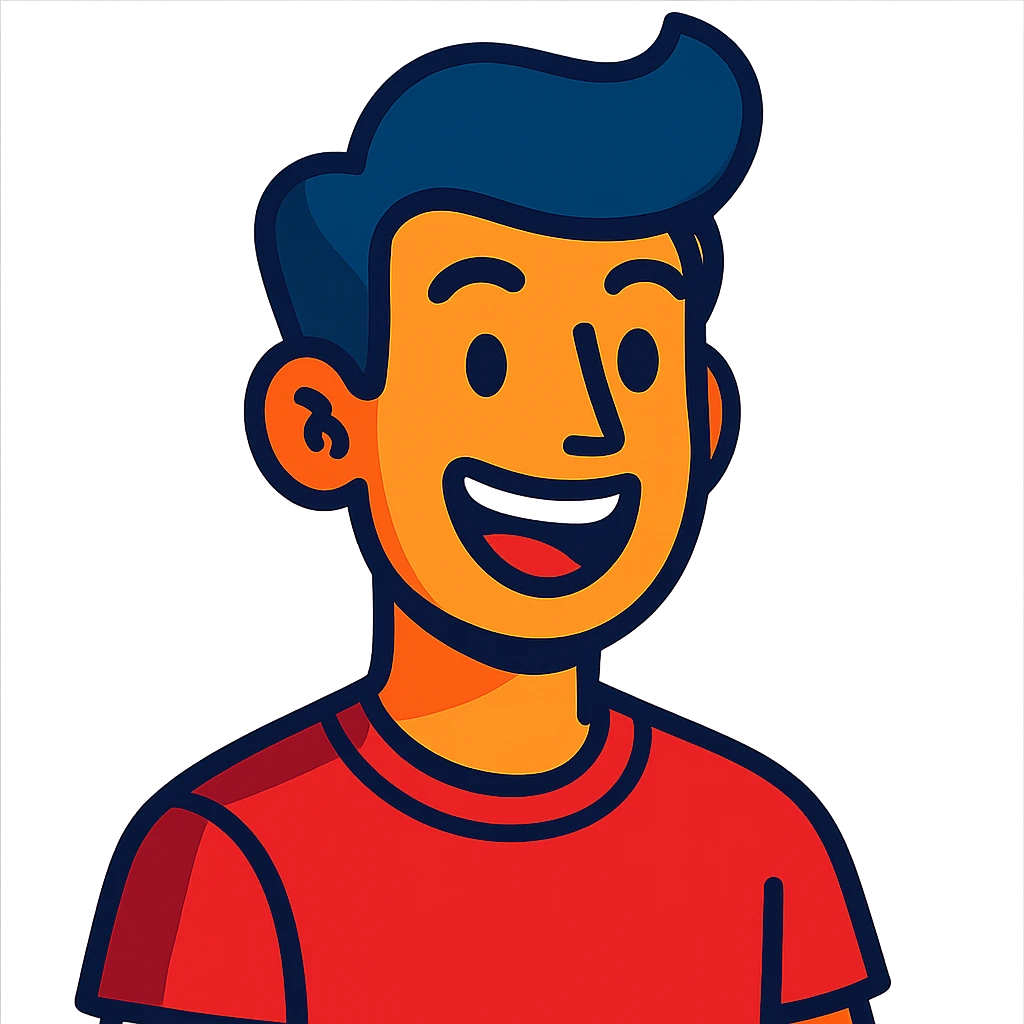 portrait of a happy young man, smiling, cheerful expression in vibrant toon style emoji