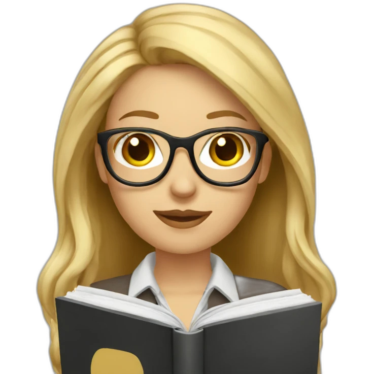 Woman teacher blonde long hair brown glasses with book emoji