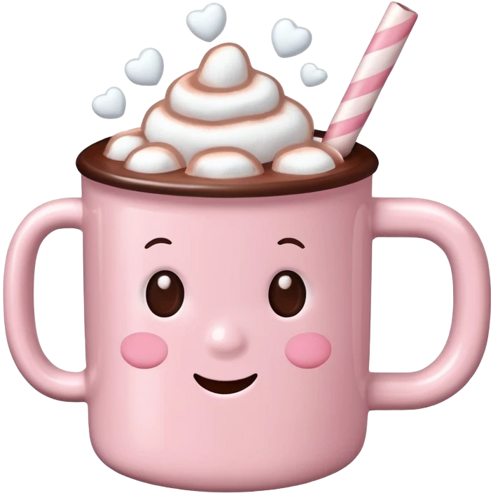 Light Pink mug of hot chocolate with marshmallows  emoji