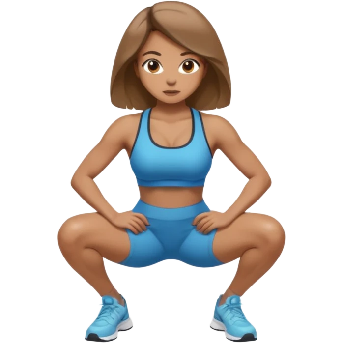 Beautiful woman with light brown shoulder length hair popping a squat without any weights emoji