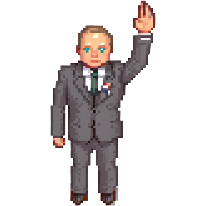 Российский чиновник в костюме с поднятой рукой emoji