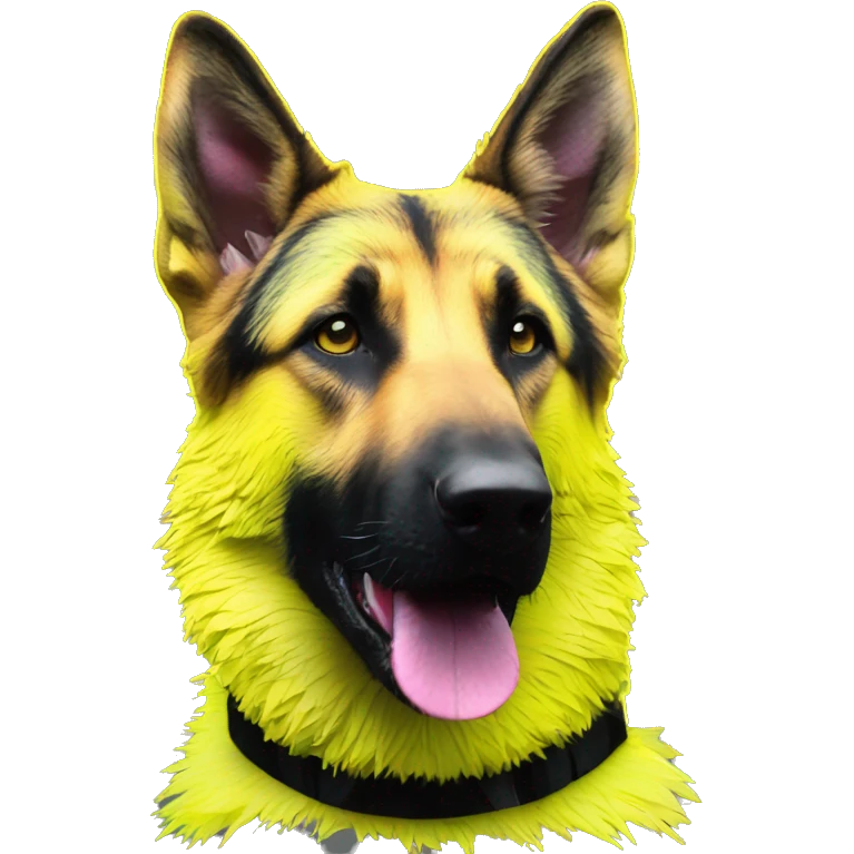 .Zombie_ Vaporwave black holographic oilslick zombie yellow German shepherd dog yellow caution tape graffiti neon yellow stripes emoji