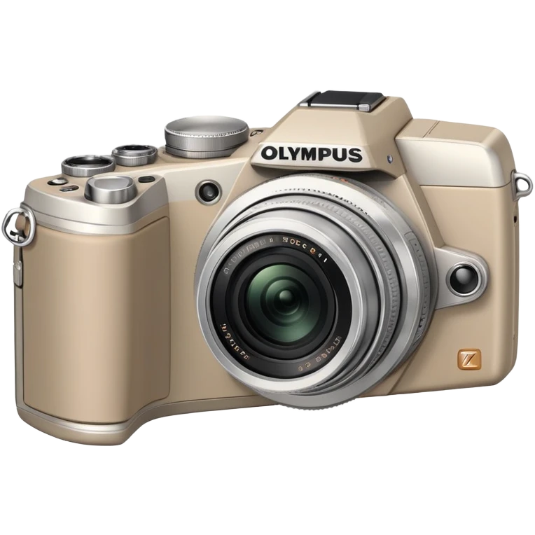 Minimal Olympus Superzoom 70G camera from slight top angle, grayish-beige color, simplified shape with subtle indication of basic camera features emoji