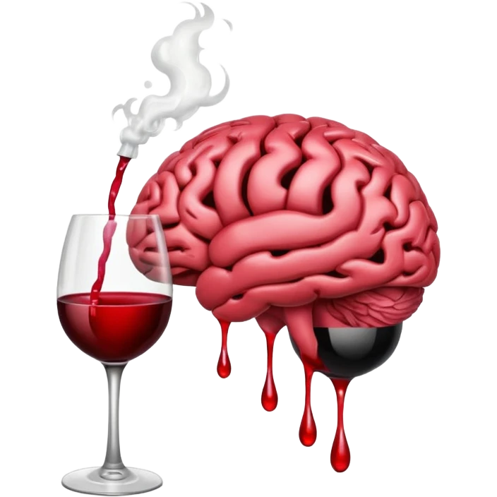 Smoking brain with wine emoji