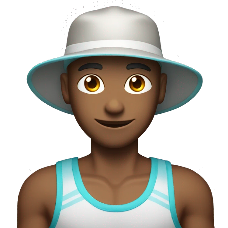 One caucasian headshot glowing with health and wearing a sporty tanktop, suncap and zinc on the nose  emoji
