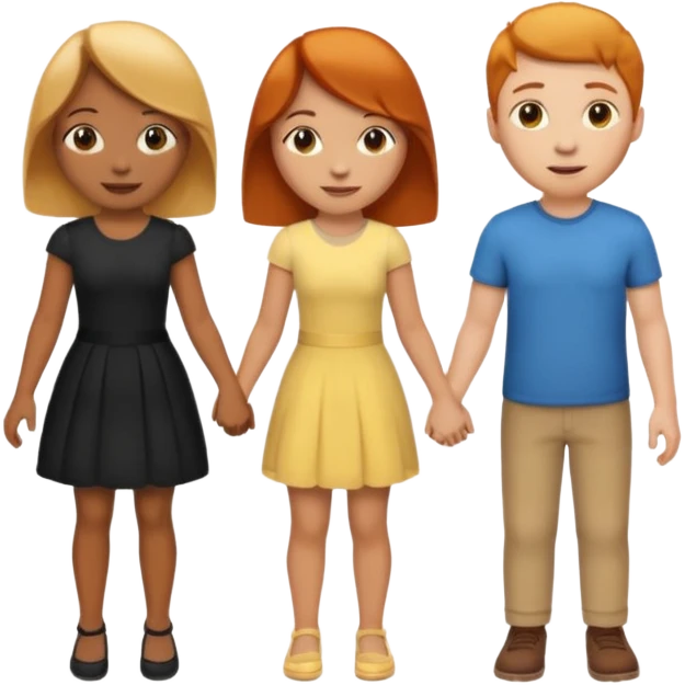 3 emojis holding hands, ginger girl on the left, brunette man in the middle, blonde on the right emoji