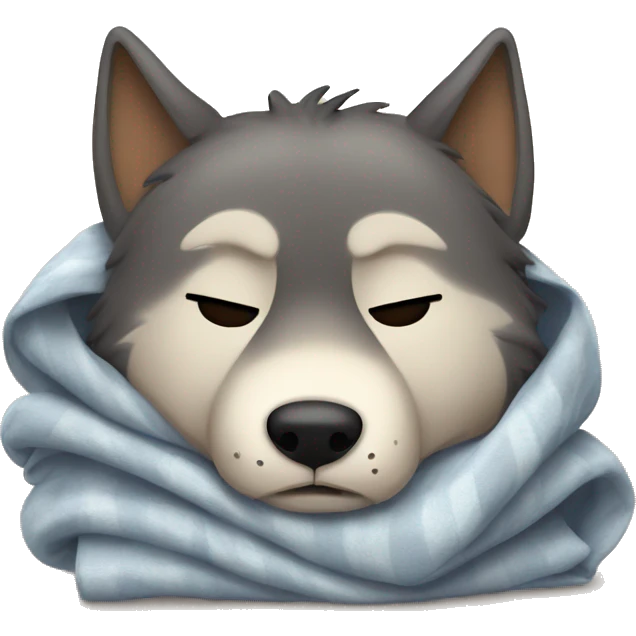 Sleepy wolf under blanket emoji