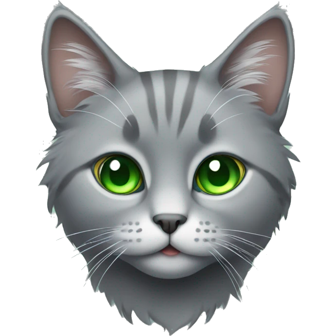 Fluffy gray cat with green eyes emoji