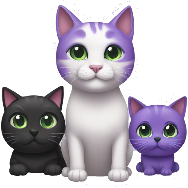 Purple cat and two dogs with black and Green eyes  emoji