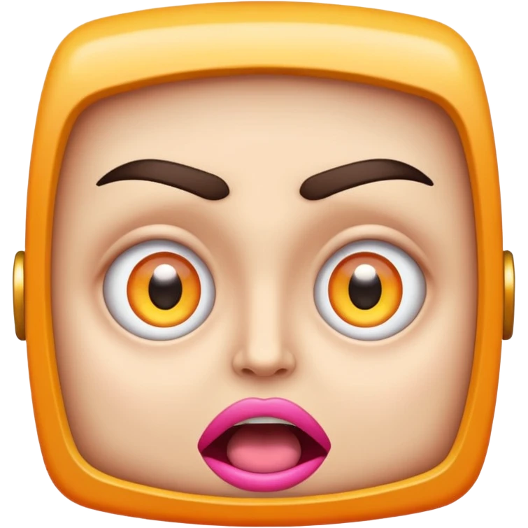A wide-eyed face with glowing neon pupils and angular eyebrows, mouth open in a square shape emoji
