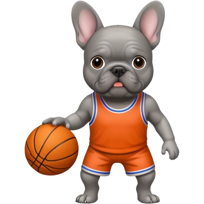 Gray French bulldog with basketball standing emoji
