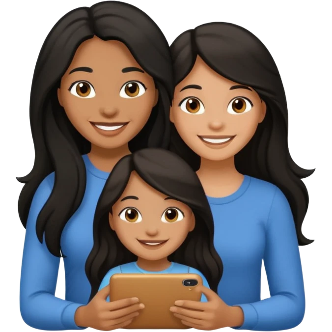 black long haired mom with one daughter happy emoji