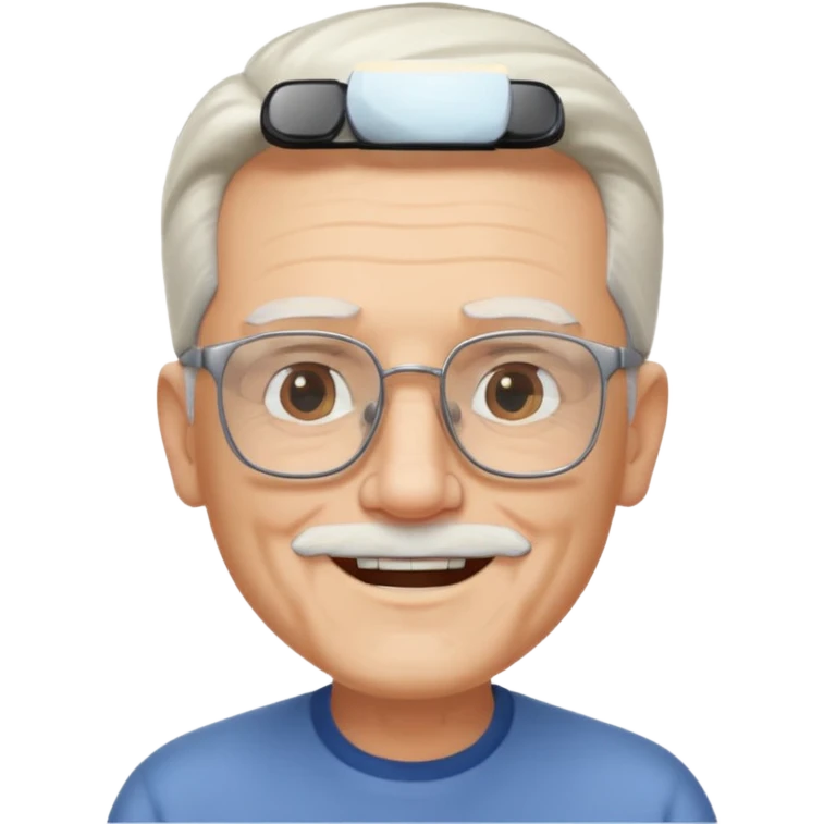 old guy, swept back white hair, blocky face, rectangle frame glasses, goatee emoji