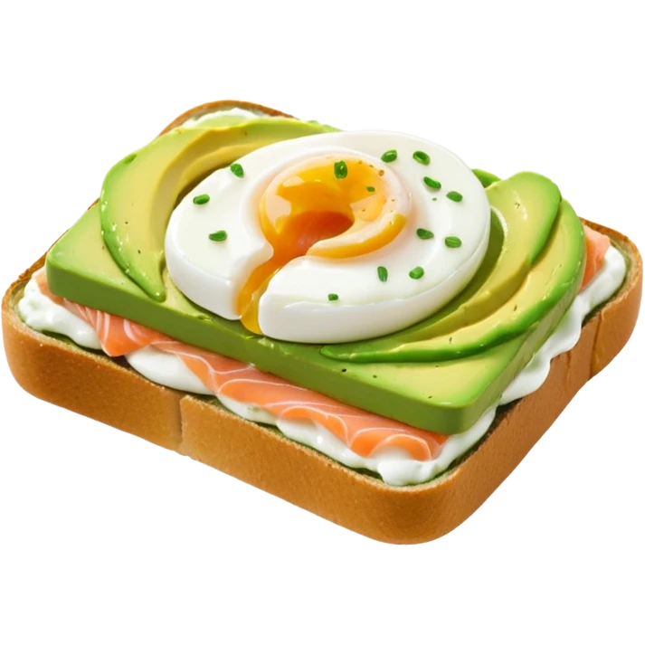avocado toast with salmon and pachot eggs, green cream is covering everything emoji