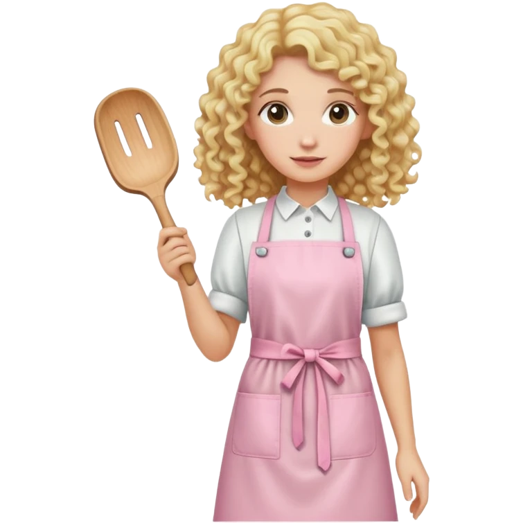 Blonde curly long hair with a light pink handicraft apron emoji