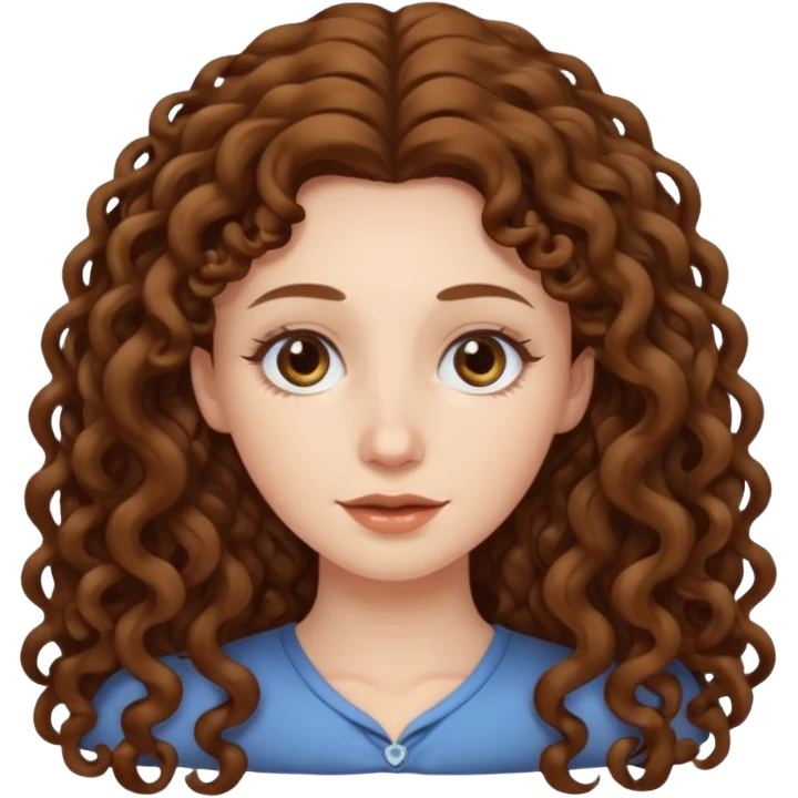 pale woman with brown curly very long hair, middle part emoji