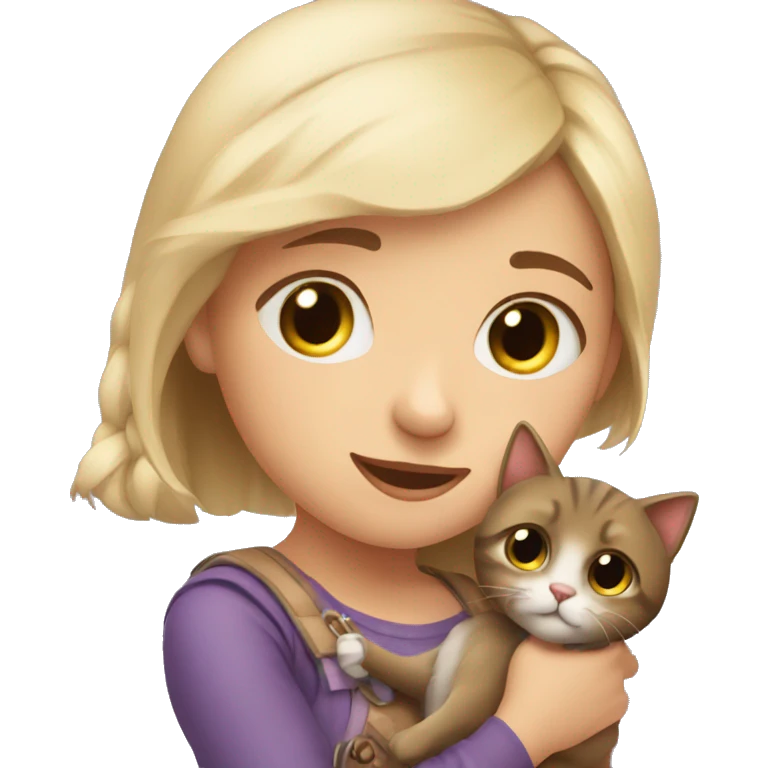 litle girl with her pet kity emoji