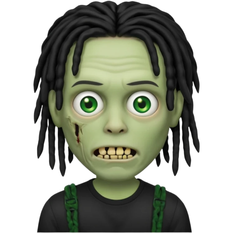 memoji iphone zombie with black dreads black tee and braces emoji