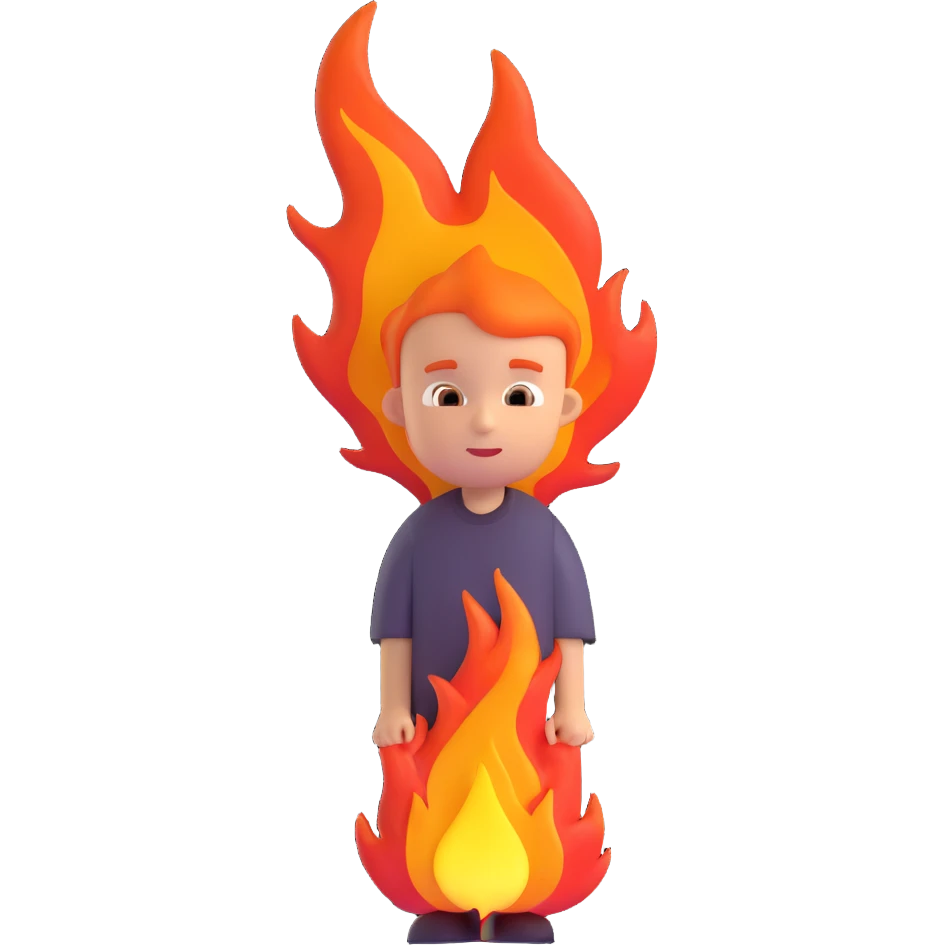 a boy and fire emoji