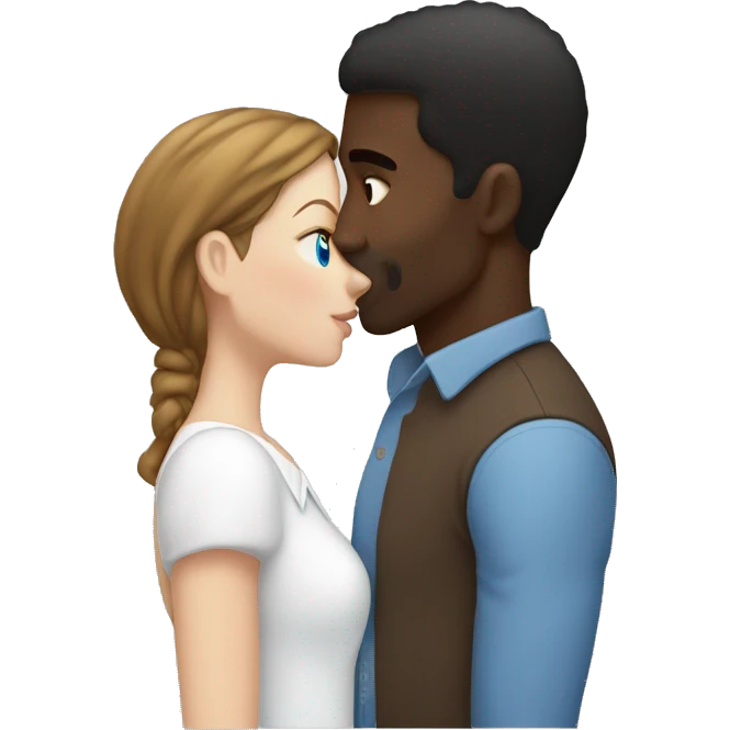 Black man kissing a white woman with medium length brown hair and blue eyes  emoji
