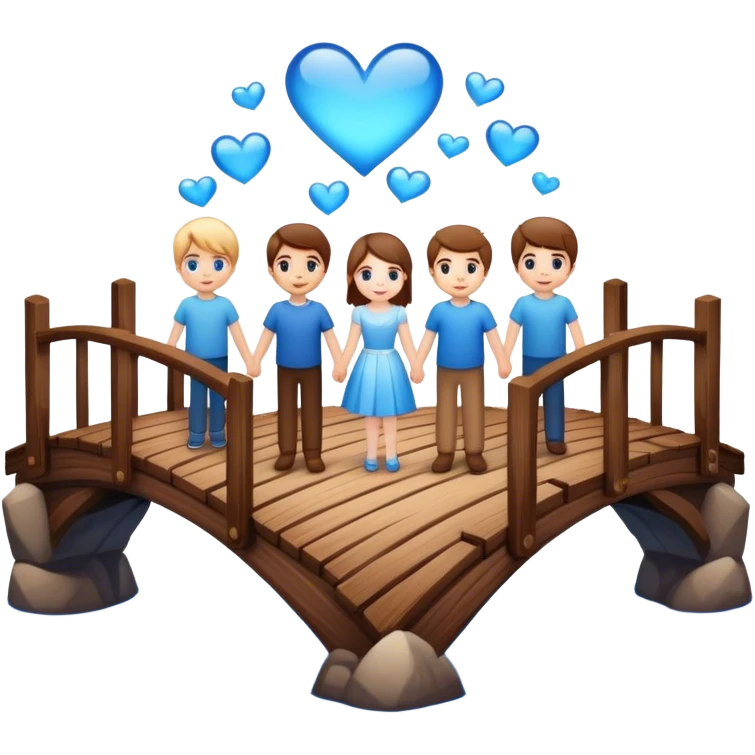 building a brown wood bridge, blue magic love people emoji