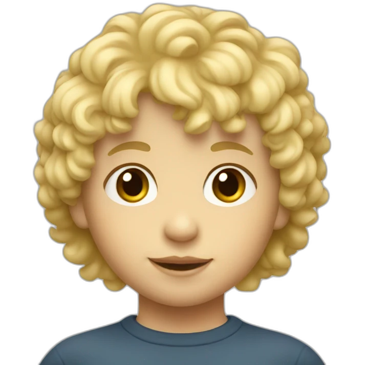 Toddler boy with short fringe and curly blonde mullet hairstyle emoji