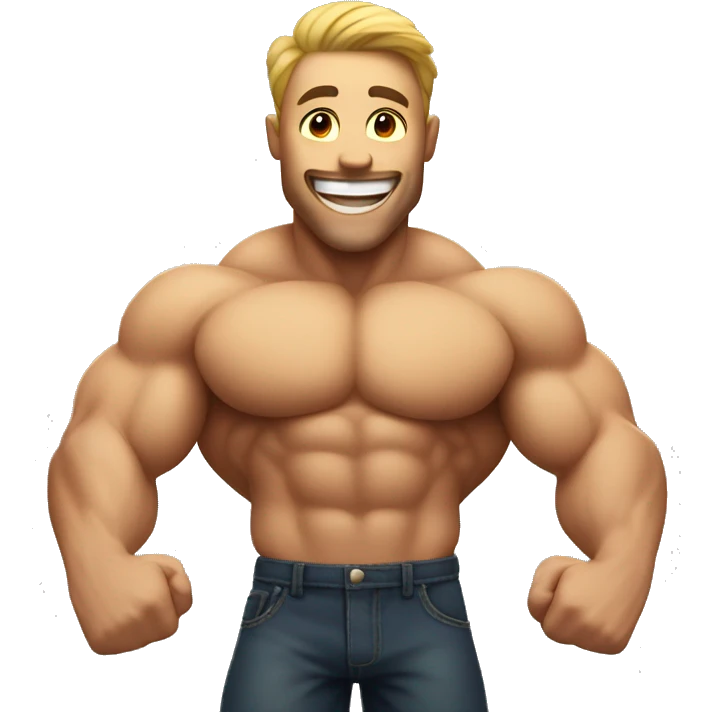 An emoji of a muscular man flexing his biceps, showcasing strength and confidence with a big smile emoji