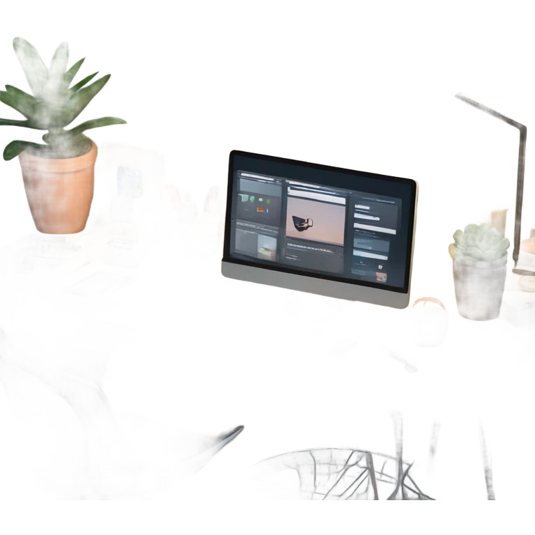 A bright, clean illustration showcasing a modern tech environment for web design and e-commerce solutions. emoji