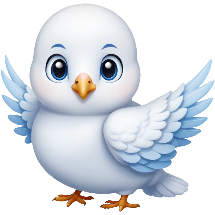 white dove with soft blue accents, small round eyes, gentle expression, wings slightly open, facing forward. emoji