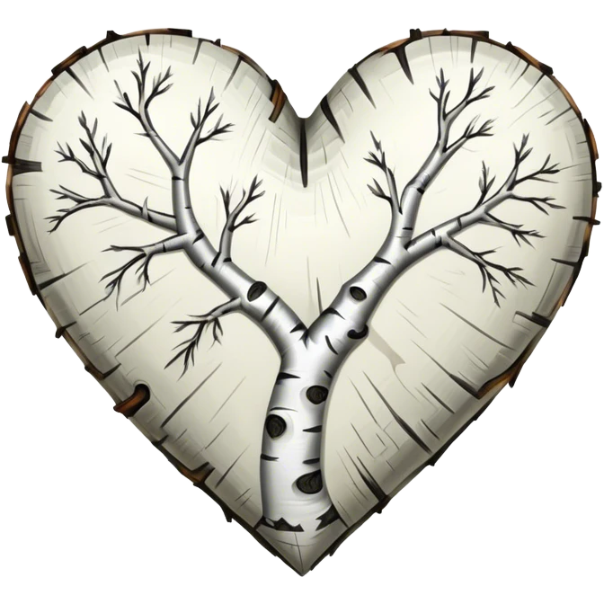 heart made of birch tree, white with black marks emoji