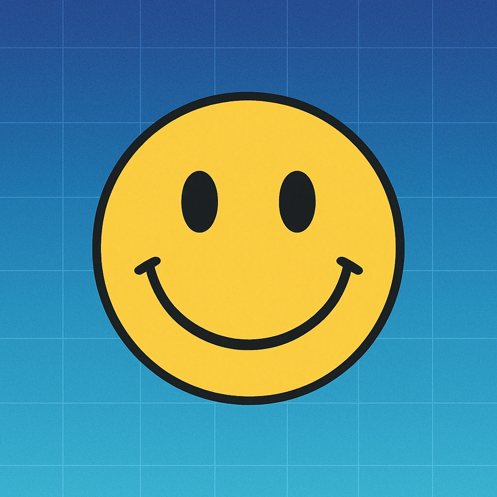 frame 5 with background blending gradient and blue, some grid lines starting to appear, smiley face unchanged emoji