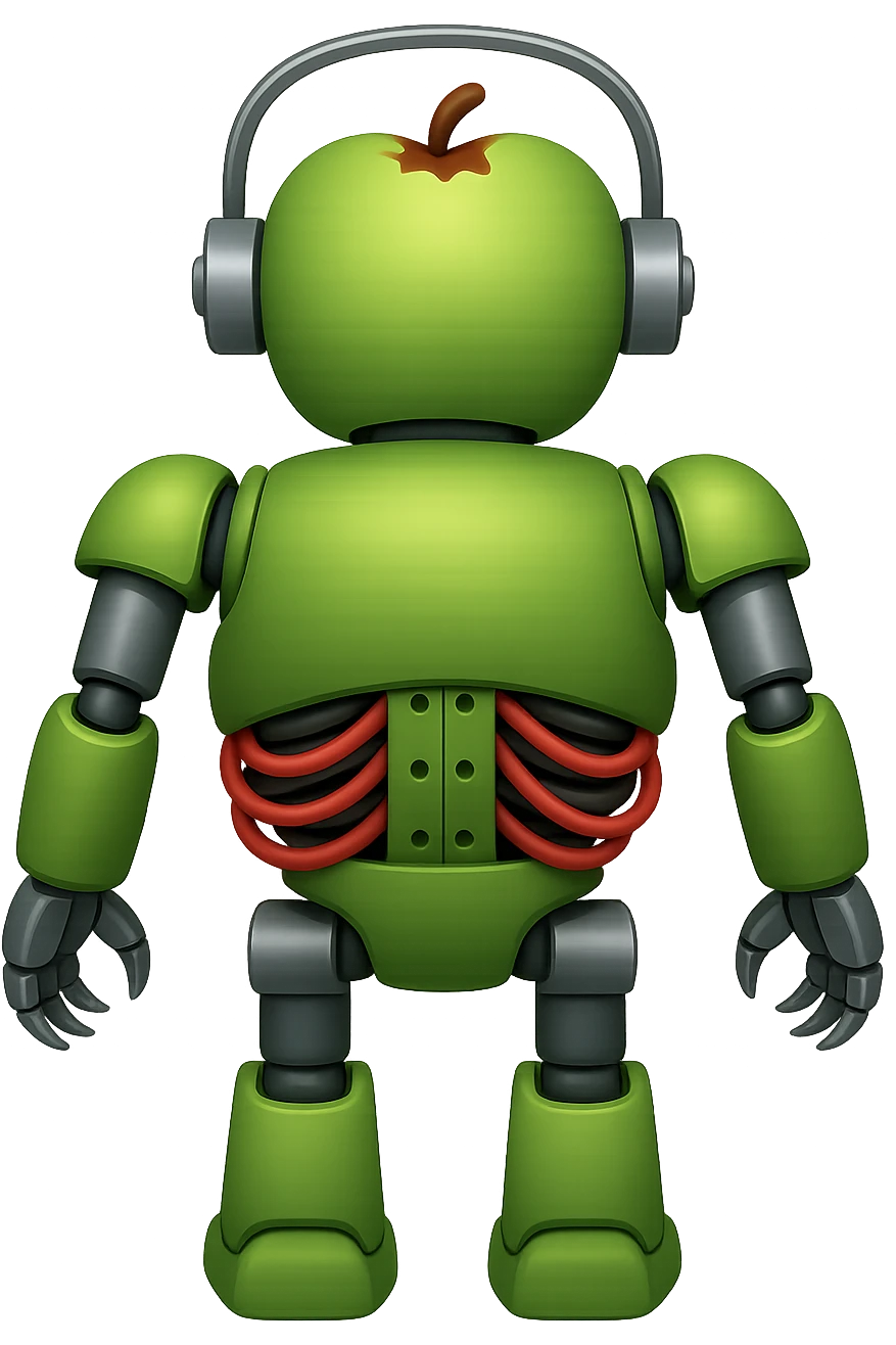 Create a fat zombie robot terminator in apple emoji style, back view, with no background. The style should mimic apple style emojis with no background. emoji
