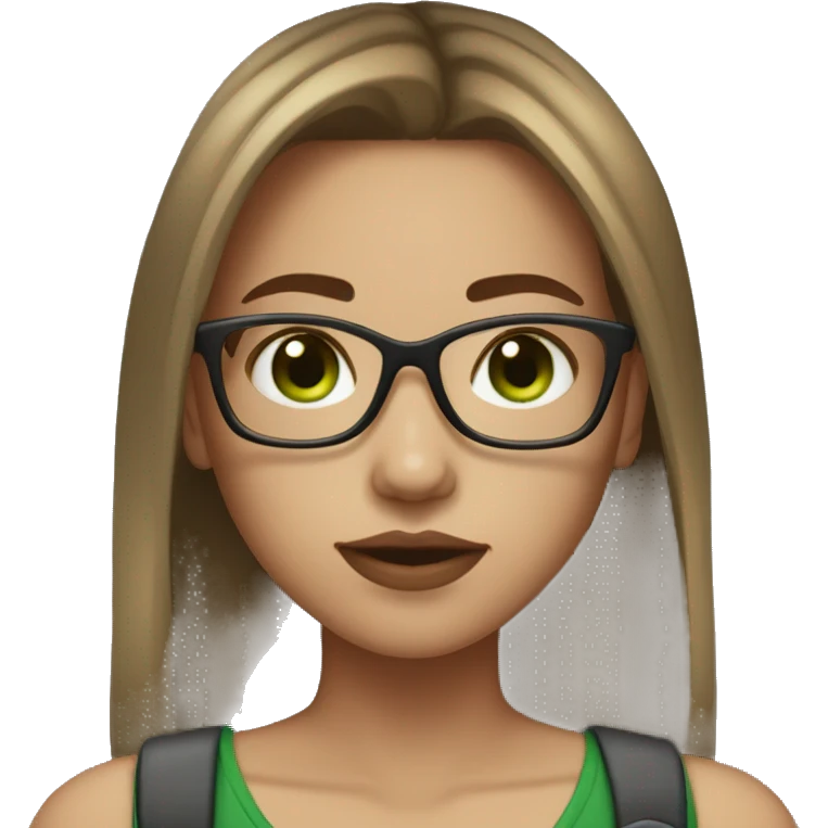 girl with normal light skin, glasses, green eyes, septum piercing and brown straight hair emoji