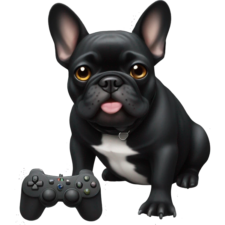 All black French bulldog playing video games emoji