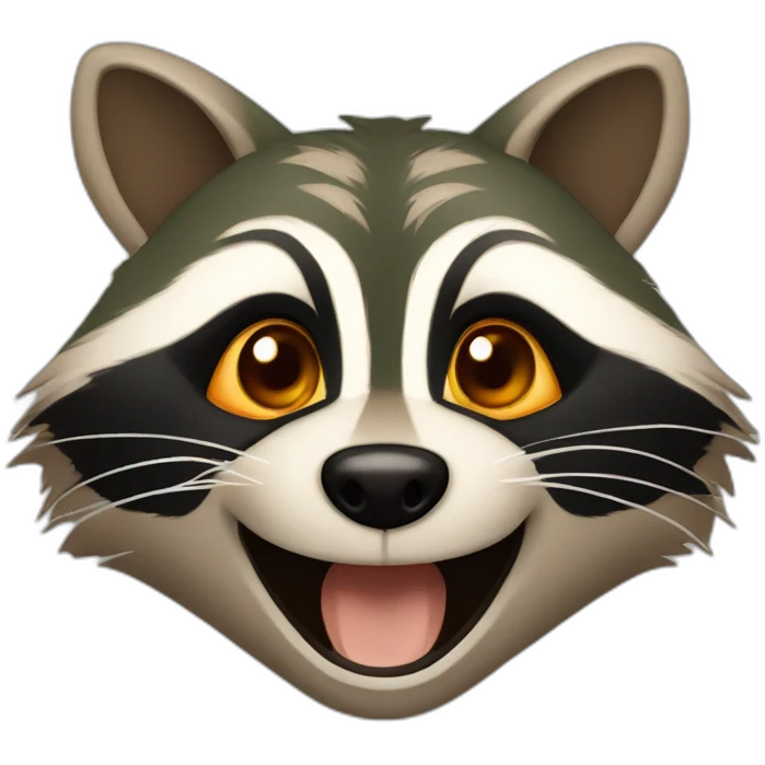 a small brown raccoon with orange eyes and a dark green hood that is laughing emoji