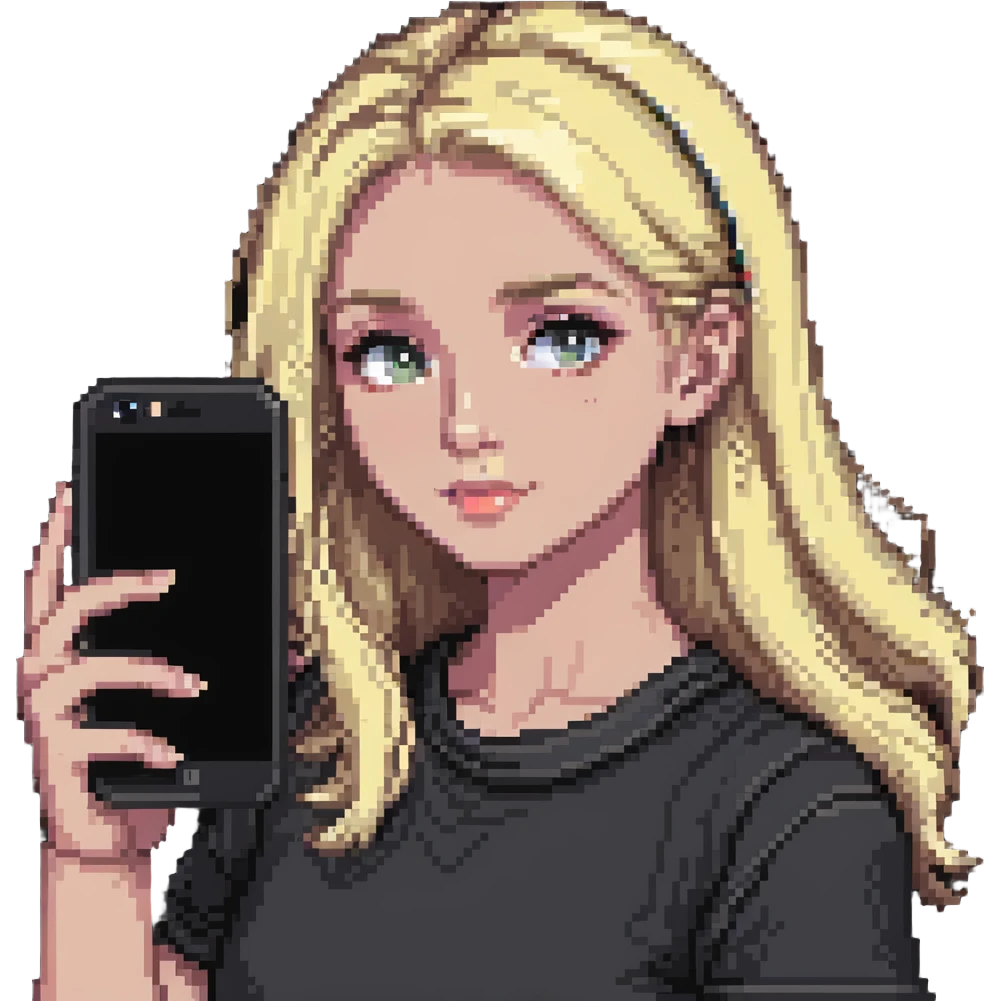 blonde girl taking a selfie emoji