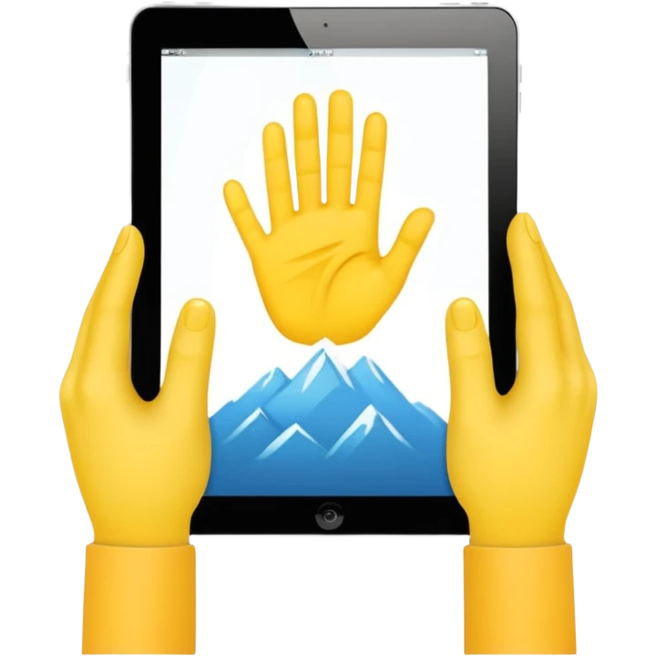 2 yellow hands holding an ipad emoji